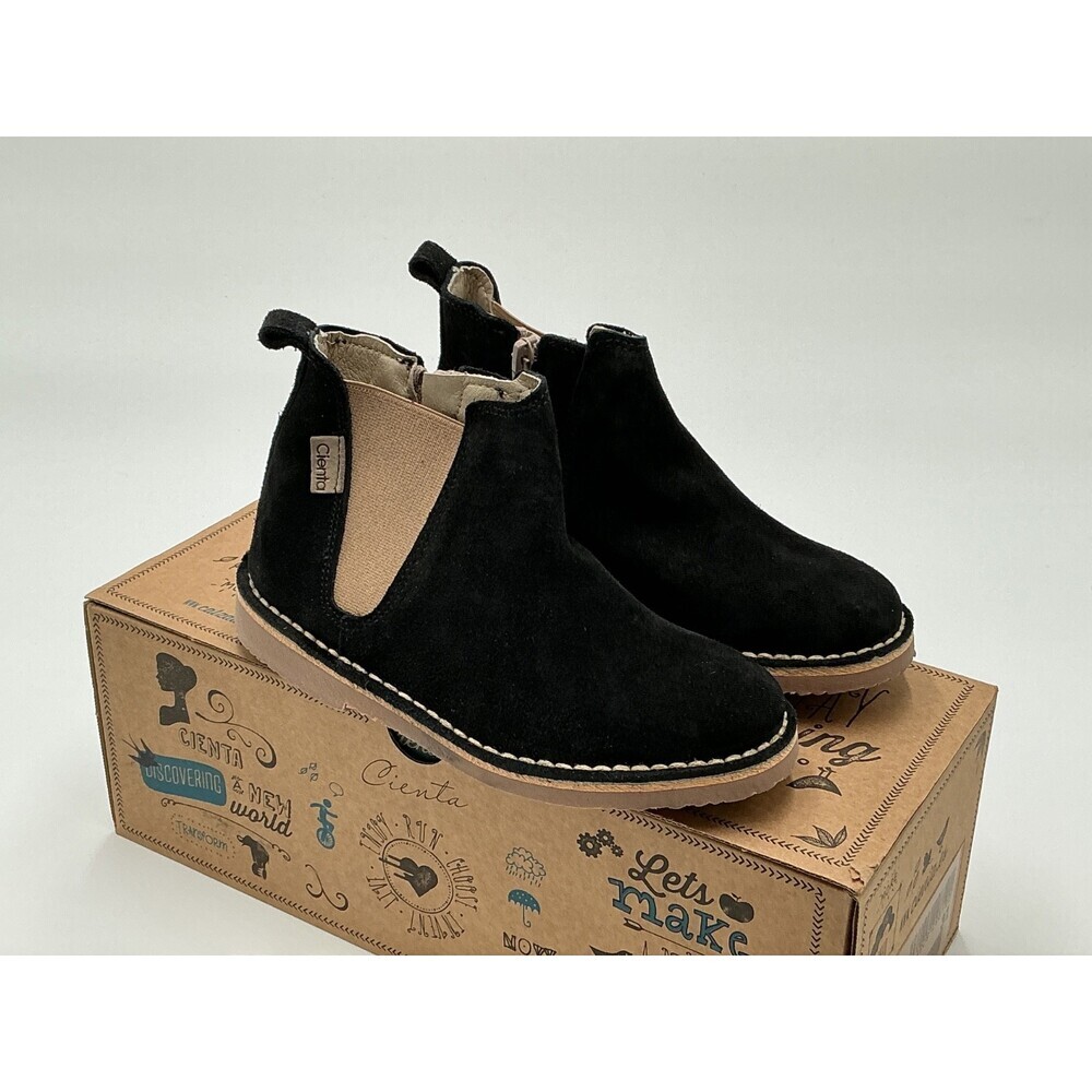 Cienta 1052065 Boots Kids US 13 Black Suede Side Zipper Ankle Chelsea ebay209